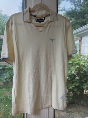 Barbour Men's Pale Cream Polo with Light Blue Trim
